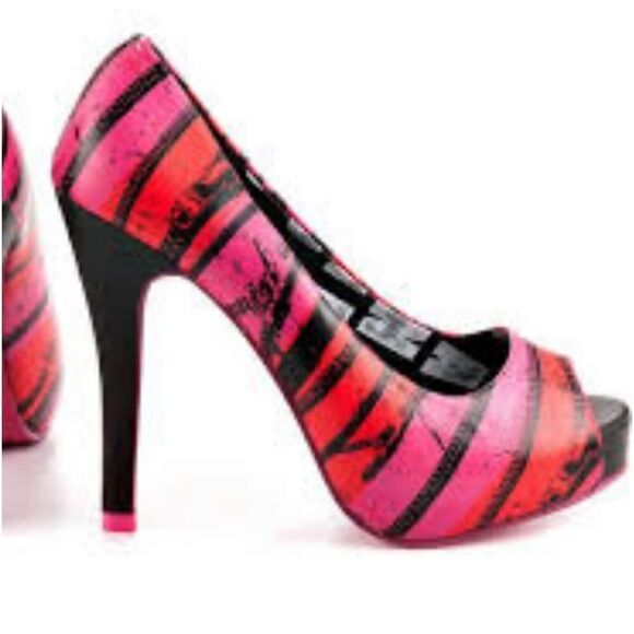 Abbey Dawn Shoes - Abbey Dawn Zip It Platforms in Hot Pink with red and black accents BNIB